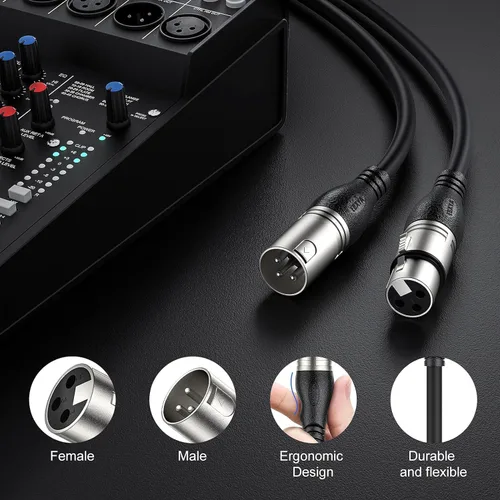 Vista 2 de EBXYA Cable XLR de 2 pies, paquete de 10 unidades, cable de micrófono equilibrado premium con cable XLR de 3 pines macho a hembra, color negro