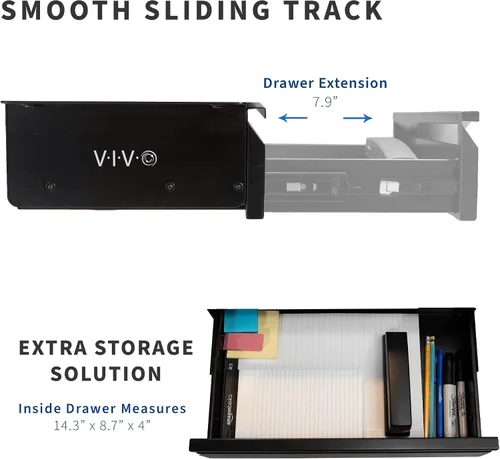 Vista 4 de VIVO DESK-AC03A-B - Cajón deslizante para debajo del escritorio de 16 pulgadas sin funda, organizador de almacenamiento de oficina en casa, negro