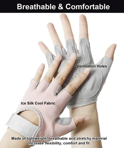 Vista 5 de SUJAYU Guantes de entrenamiento para mujeres y hombres, guantes antideslizantes sin dedos para levantamiento de pesas, guantes de entrenamiento