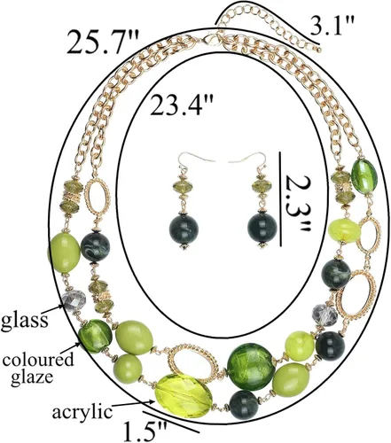 Vista 7 de COIRIS Women's Beaded 2 Layer Strand Statement Necklace with Earrings Collar Jewelry Set (N0003)