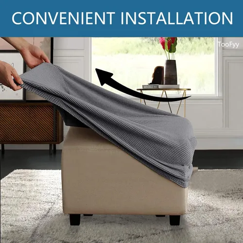Vista 3 de Funda otomana de alta elasticidad, fundas protectoras de terciopelo elástico para reposapiés, lavable, resistente a la suciedad, con parte inferior