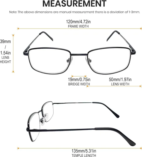 Vista 2 de Calabria R754 Gafas de lectura rectangulares de metal para hombre, diseño retro, delgadas, para lectores de potencia, estilo vintage