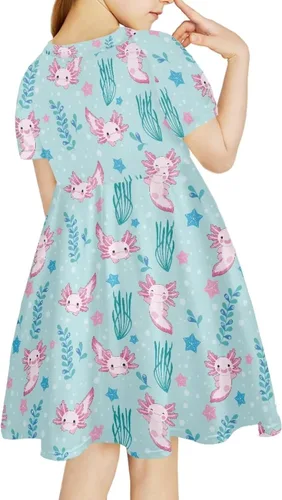 Vista 2 de SEANATIVE Vestido de manga corta para niñas de 3 a 14 años