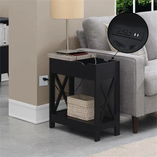 Vista 7 de Convenience Concepts Oxford - Mesa auxiliar abatible con estación de carga de 23.75 pulgadas, moderna mesa de sala de estar con puertos USB y tomas