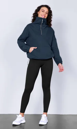 Vista 5 de ODODOS Sudaderas ajustables para mujer, cuello embudo, media cremallera, sudaderas con forro polar de gran