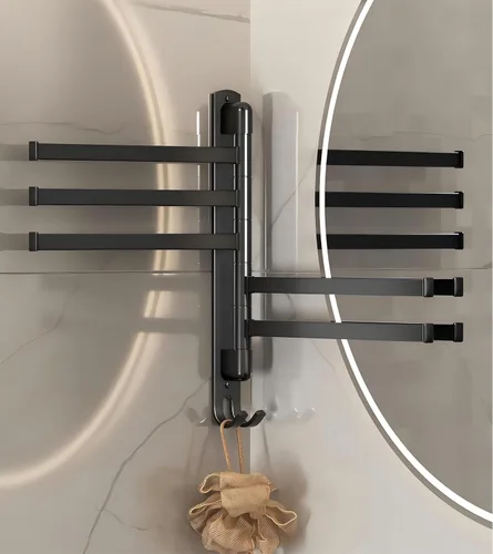 Vista 9 de Toalleros giratorios para baño/cocina, montado en la pared, sin taladro, toallero resistente con barra múltiple, barra de toalla de acero inoxidable