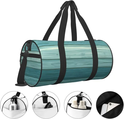 Vista 3 de Large Duffle Bag for Travel - Retro Cyan Wood Grain A Print Gym Bag for Women Men, Travel Foldable Bags for Women Men with Zippered Multiple Pockets