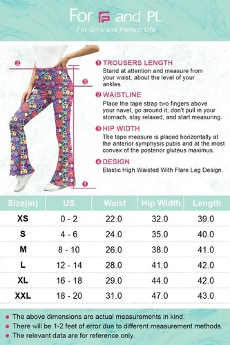 Vista 7 de For G and PL Pantalones de disfraz hippie para mujer, pantalones florales acampanados, cintura alta, pantalones de pierna ancha