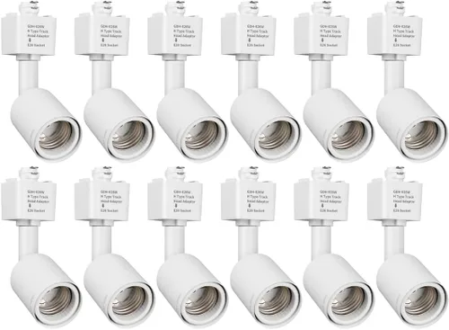 Vista 10 de mirrea H Type Track Lighting Head to E26 Adaptador de base de tornillo mediano Dirección de luz ajustable Paquete de 12 (negro)