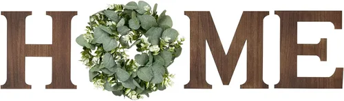 Vista 8 de Mkono - Cartel colgante de madera estilo granja con letras artificiales de eucalipto para la letra "O", letras colgantes de madera rústica