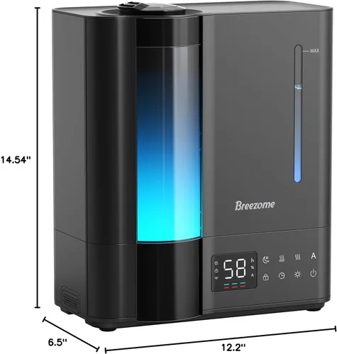 Vista 10 de BREEZOME Humidificadores de 8L para dormitorio, niebla cálida y fría para habitación grande, humidificador ultrasónico de llenado superior, sensor