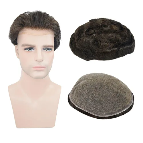 Vista 12 de Amiable Toupee para hombres, cabello humano, encaje francés, sistemas de reemplazo de cabello para hombre, suave blanqueado, frontal, aspecto #1