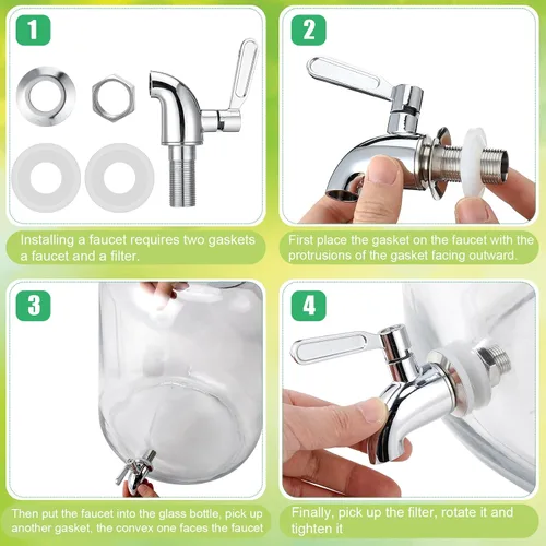 Vista 3 de Newtay Dispensador de agua de vidrio de 5 galones con tapa de vidrio y grifo de acero inoxidable, dispensador de bebidas hermético, a prueba