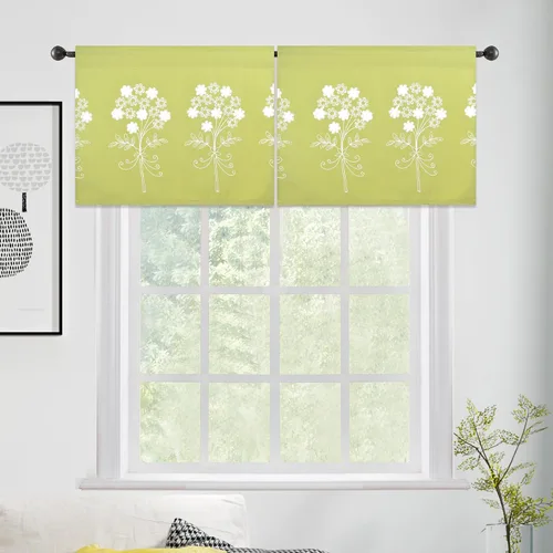 Vista 2 de Molaxhome Cenefas de ventana bordadas florales opacas con bolsillo para barra, cortinas para cocina, color verde, 29 pulgadas de ancho x 24 pulgadas