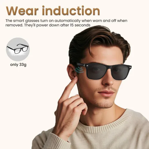 Vista 6 de Gafas inteligentes de audio Bluetooth para mujeres y hombres, lentes de sol polarizados con Bluetooth, altavoz de oreja abierta, control de voz