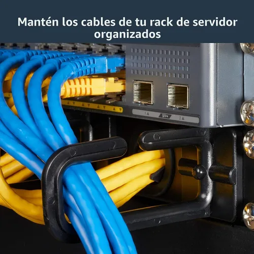 Vista 4 de StarTech Organizador de gestión de cables de 1U de 19 pulgadas, gancho de anillo en D, administrador de cables de rack de red/servidor, panel