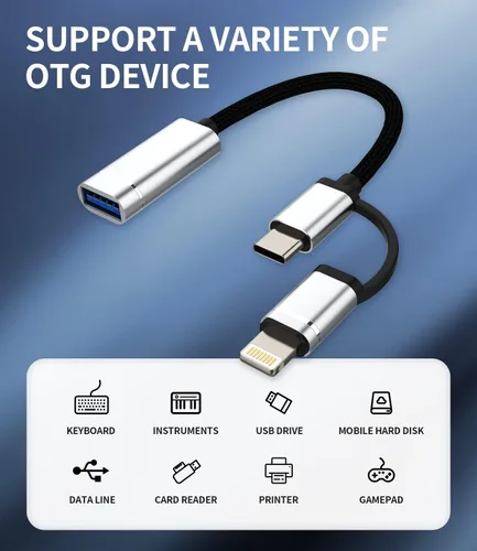 Vista 2 de Adaptador de cable OTG para iPhone (2 en 1) USB-A hembra a USB C Lightning macho convertidor para Apple para iPhone 15 Pro Max Plus para iPad Air