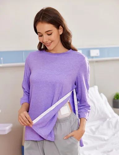 Vista 5 de Deyeek Camisas de cirugía posterior al hombro para mujer, camisetas de 34 para después de rotador, ropa adaptativa para puerto de quimioterapia