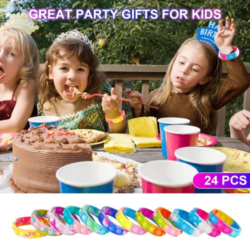 Vista 6 de Pulseras de reventar juguetes para la ansiedad, paquete de 24 juguetes a granel para fiestas para niños, pulseras Pop Fidget Toy Fidgets
