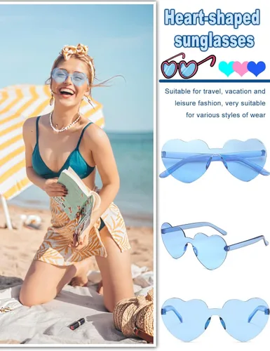 Vista 2 de YBHOMINE Gafas de sol con forma de corazón sin montura y sin marco de corazón para fiesta