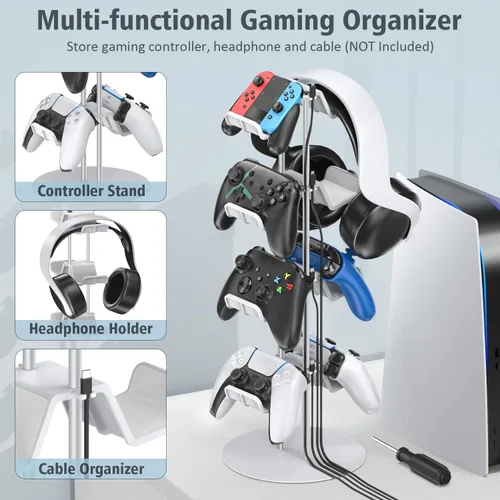 Vista 2 de Kytok Gamer Gifts, Headset Stand 4 Tiers with Cable Organizer, Controller Stand Compatible with PS5XboxNintendo SwitchPS PortalPS4, Headset Holder &