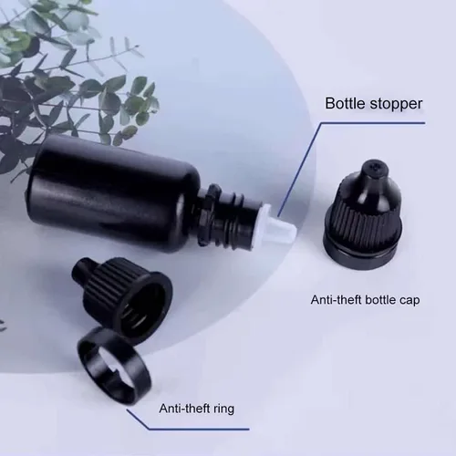 Vista 3 de Snadulor - 60 botellas negras a prueba de luz, sub-botella de 0.3 fl oz de gotas para los ojos, botella de gota para los ojos (tapa azul)