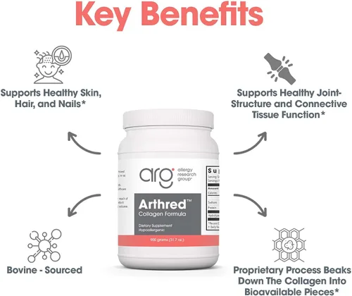 Vista 5 de Allergy Research Group Colágeno en polvo para hombres y mujeres, péptidos de colágeno, suplemento de Arthred, de origen bovino, polvo de Arthred