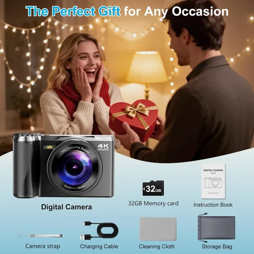 Vista 8 de Cámara digital 4K de 56 MP para fotografía, viajes y regalo Negro