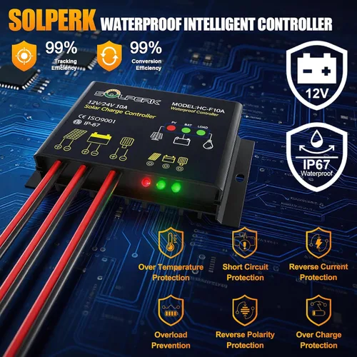 Vista 2 de SOLPERK Kit de Panel Solar de 50W/12V, Cargador de Goteo Mantenedor de Batería Solar + Controlador Impermeable + Soporte de Montaje Ajustable