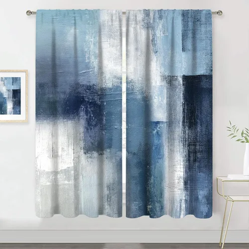 Vista 15 de MESHELLY Cortinas Rojas Abstractas 42Wx63H Pulgadas Bolsillo para Varilla Bloques Rústicos Borgoña Marrón Pintura al Óleo Casa de Campo Dormitorio