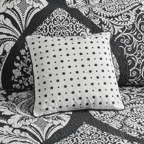 Vista 7 de Madison Park Vienna - Colcha reversible de algodón, diseño de costuras de lujo, para todas las estaciones, ropa de cama transpirable, fundas, Negro