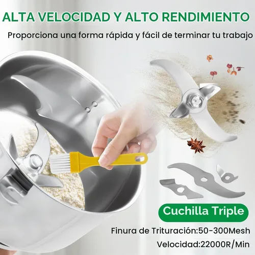 Vista 3 de Molinillo de Grano Eléctrico de 2000W - Molinillo de Alimentos de Acero Inoxidable de Alta Velocidad de 550g para Café, Especias, Frutos Secos