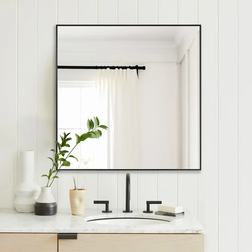 Vista 23 de LEDLUX Espejo de baño negro de 20 x 36 pulgadas, espejo sin cobre, espejo de tocador con marco de aleación de aluminio, espejo rectangular montado