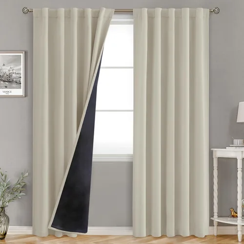 Vista 46 de BGment Cortinas 100% opacas beige de 63 pulgadas de largo con forro aislante térmico, bolsillo para varilla y lengüeta trasera de doble capa