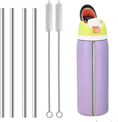Vista 9 de Pajitas de repuesto de metal compatibles con vaso de acero inoxidable Owala Kids con aislamiento térmico de acero inoxidable de 12 oz/15 onzas