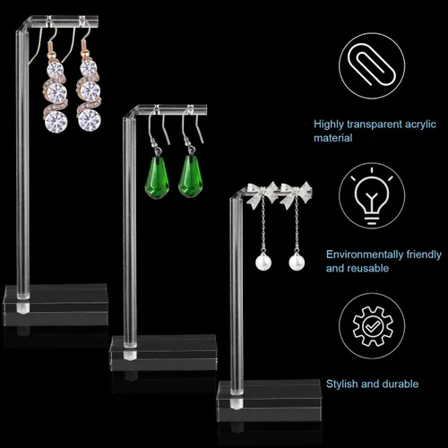 Vista 5 de Paquete de 3 soportes de acrílico para aretes collar y aretes soportes de exhibición para la venta espectáculos collares aretes organizador de joyas