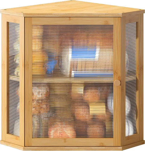 Vista 14 de Caja de pan de esquina BMOSU para encimera de cocina de doble capa de bambú contenedor de pan de madera de gran capacidad (negro, mediano)