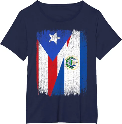 Vista 16 de Camiseta Half Puerto Rico El Salvador Flag Orgullo Salvadoreño Roots