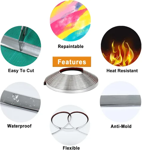 Vista 2 de STICKGOO Moldura de pared autoadhesiva de 22 pies para bordes de azulejos, decoración de muebles y decoración contra salpicaduras de cocina en acero
