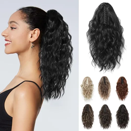 Vista 23 de REECHO Extensión de cola de caballo, extensiones de cabello rizado de cola de caballo de 18 pulgadas, extensiones de cabello sintético natural