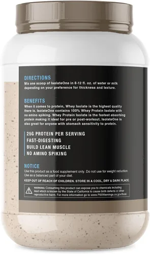 Vista 3 de NutraOne IsolateOne Proteína aislada de suero en polvo 100% puro aislado de suero en polvo (galletas y crema - 28 porciones)