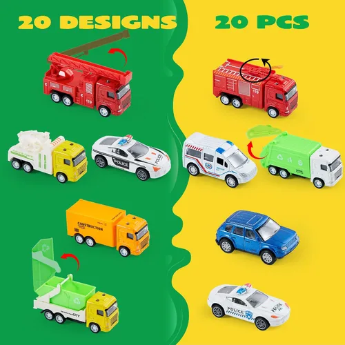Vista 2 de JOYIN 20 piezas de coches de juguete de metal fundido, juguetes de coche a granel, juego de vehículos para niños pequeños, recuerdos de fiesta