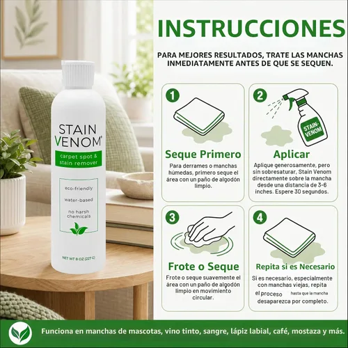 Vista 5 de Removedor de manchas y manchas para alfombras, botella de chorro de 8 onzas, libre de PFAAS, PFOS, PFOA, COV y 1,4 dioxano, funciona en manchas