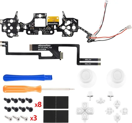 Vista 3 de eXtremeRate Multicolores luminosos Dpad Thumbstick Compartir Home Face Botones para controlador PS5, botones de símbolos clásicos blancos DTF V3 LED