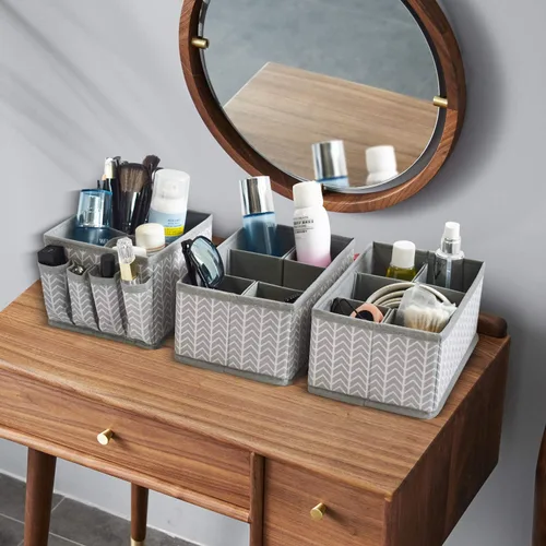 Vista 7 de Contenedores de almacenamiento de cosméticos, organizador de maquillaje, caja de almacenamiento multifunción ajustable, divisor de cajón