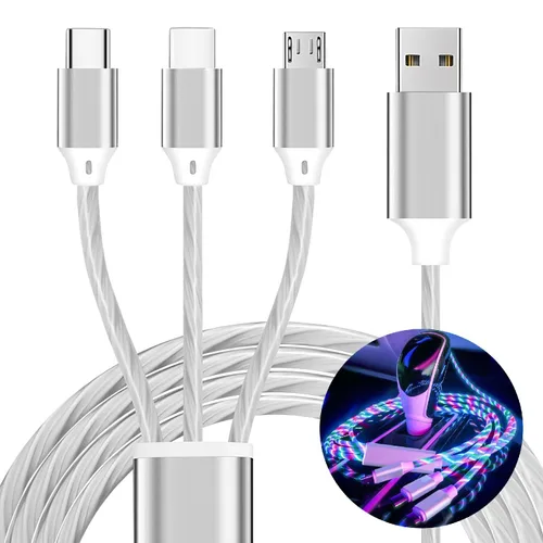 Vista 7 de Cable de carga 3 en 1, cable de carga LED múltiple, cable de carga iluminado, cable USB 3A, compatible con la mayoría de teléfonos inteligentes