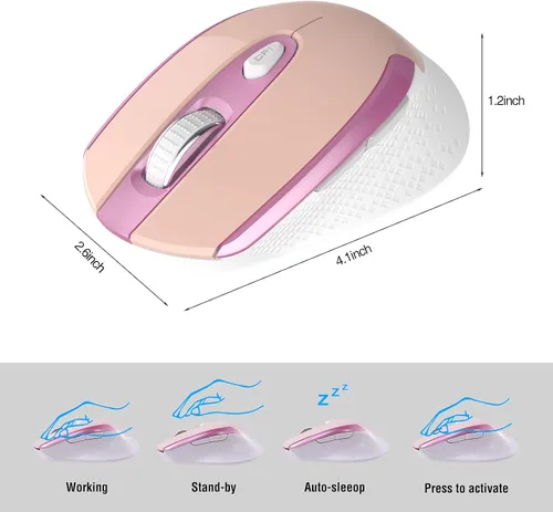 Vista 5 de RaceGT Mouse inalámbrico - 2.4G silencioso inalámbrico para laptop, escritorio, MacBook, PC - 6 botones, 3 DPI ajustables Rosa (USB-A)