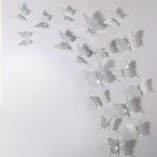 Vista 14 de 48 calcomanías 3D, espejadas, de mariposa, adhesivos para pared, para manualidades, decoración de pared para el hogar, 3 tamaños Negro