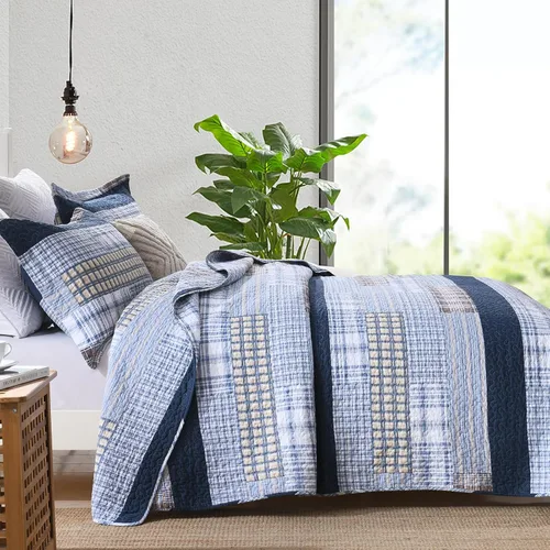 Vista 3 de Y-PLWOMEN Colcha tamaño Queen – Colcha reversible de 100% algodón a rayas estilo granja, ligera, acogedora y moderna, ropa de cama de campo para Azul