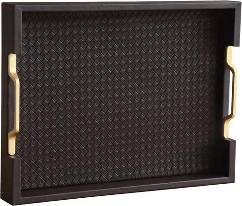 Vista 12 de HofferRuffer Bandeja rectangular de servir con asas con agujeros para mesa de café, desayuno, té, comida, bandeja de servicio para mostrador